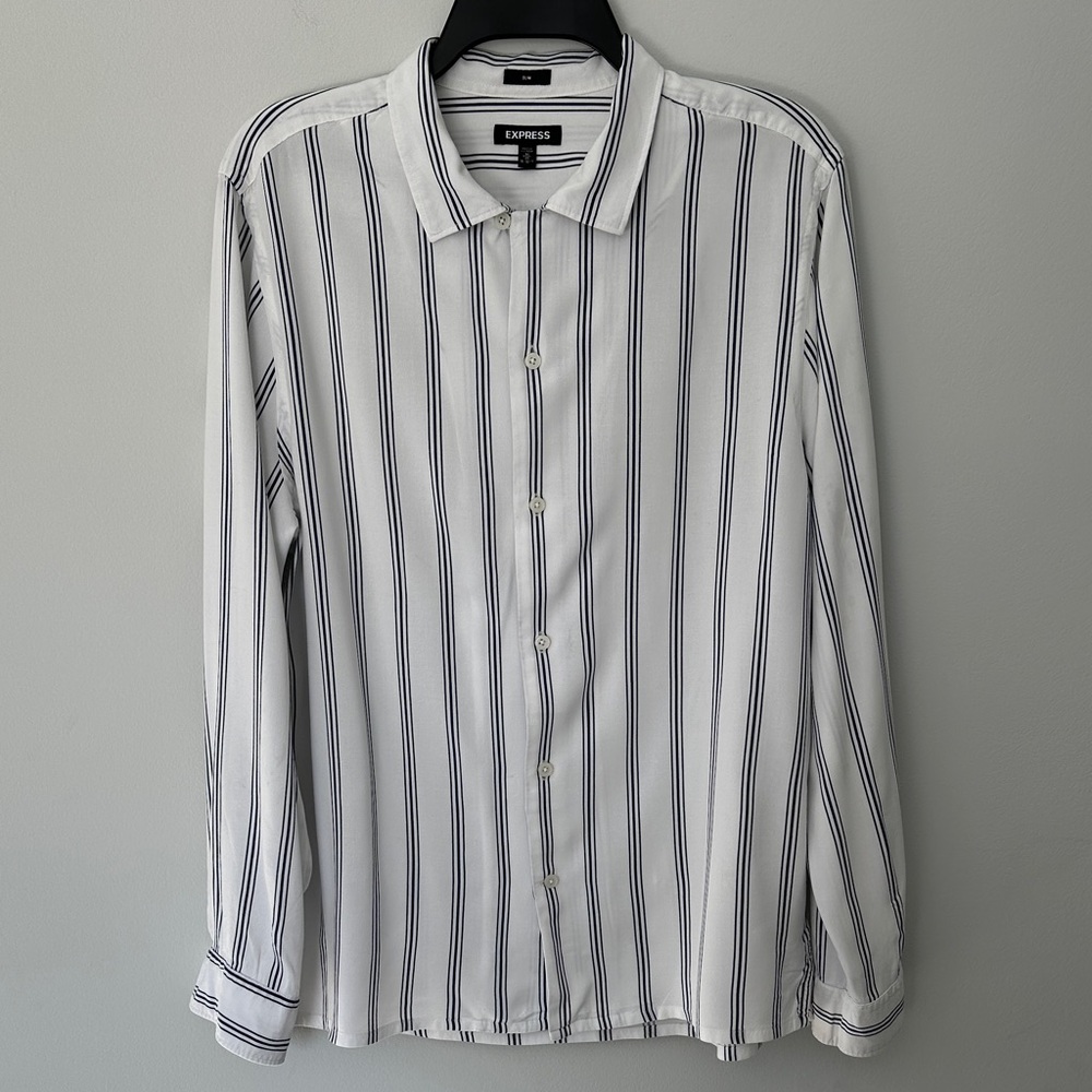 Express Men's Shirt with White and Blue Stripes